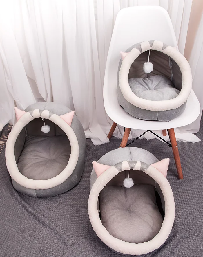 Kuscheliges Katzenbett Höhle – Weiches Iglo Mit Ohren Spielball