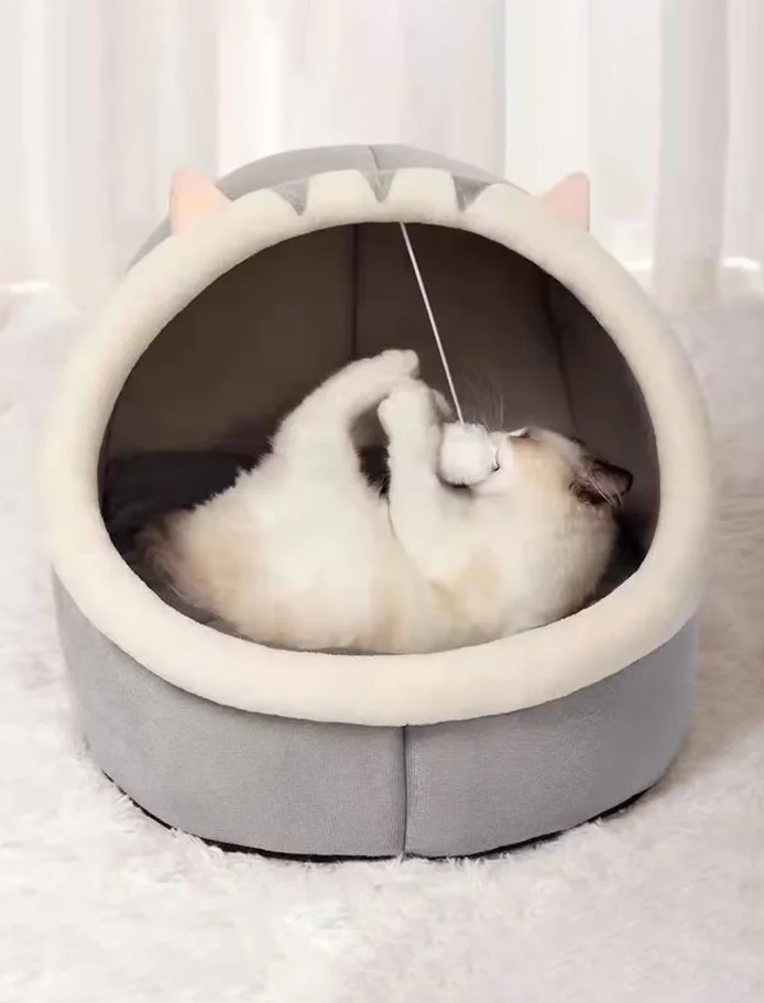 Kuscheliges Katzenbett Höhle – Weiches Iglo Mit Ohren Spielball