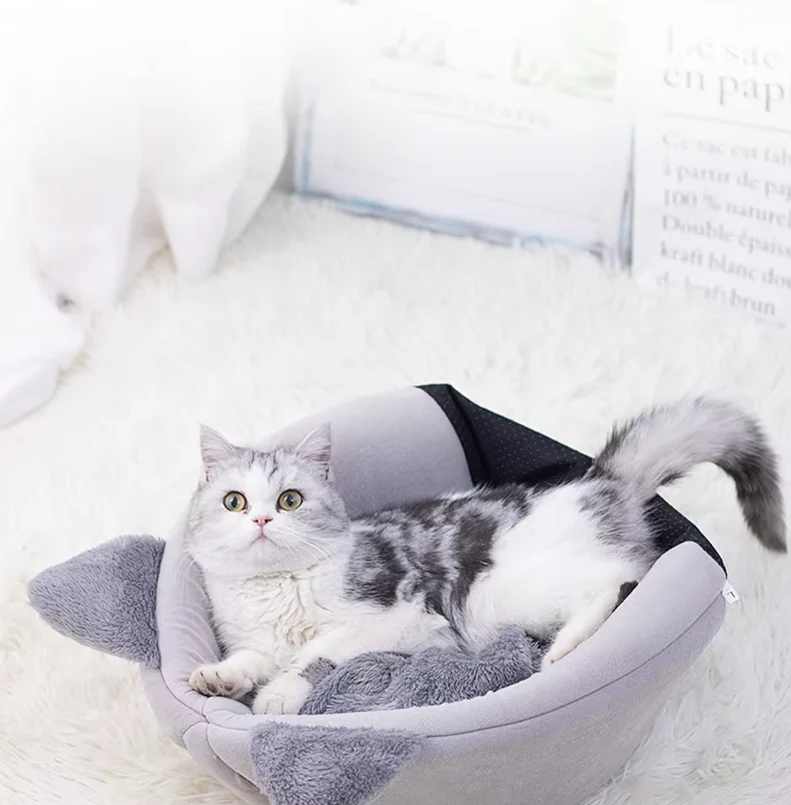 Katzenförmiges Kuschelbett für Haustiere – Weiches Wärmendes Katzenhaus mit Abnehmbarem Kissen