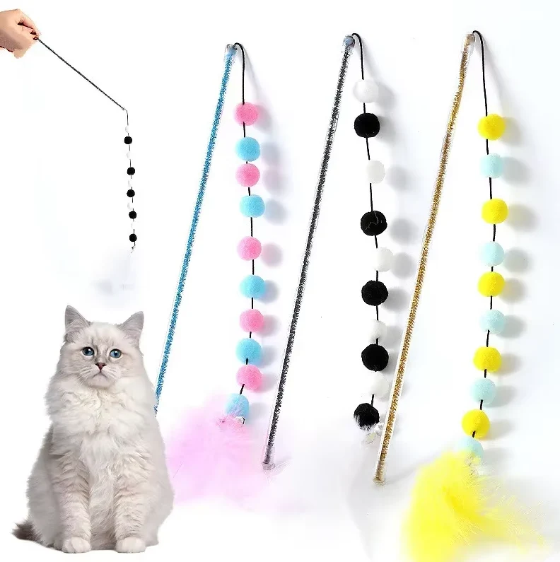 Interaktive Katzenangel Mit Bommeln Federn – Spielspaß Für Neugierige Katzen