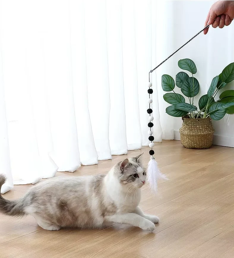 Interaktive Katzenangel Mit Bommeln Federn – Spielspaß Für Neugierige Katzen