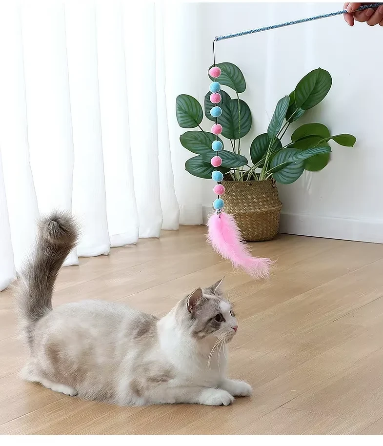 Interaktive Katzenangel Mit Bommeln Federn – Spielspaß Für Neugierige Katzen
