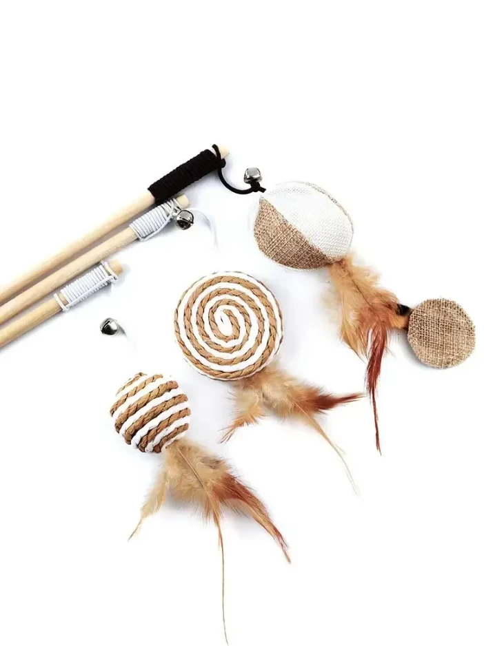 Interaktives Katzenspielzeug-Set – Naturspielzeug Mit Federn Und Glocken
