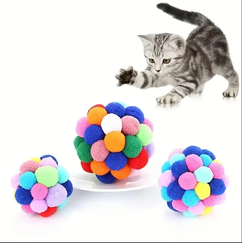 Bunter Pompom-katzenball – Weiches Interaktives Spielzeug Für Verspielte Stubentiger