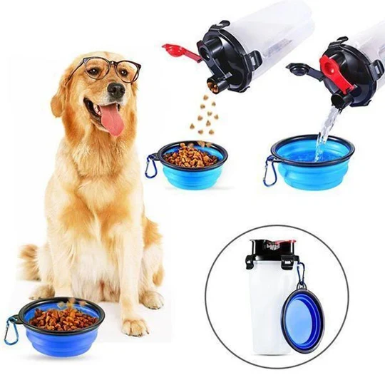 2-in-1 Tragbare Wasser- Und Futterflasche Für Haustiere
