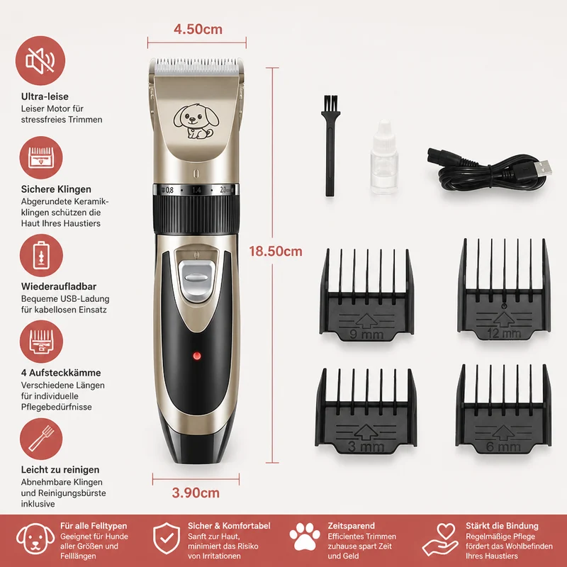 Lautloses Felltrimmer Set für Hunde