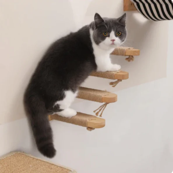Katzen Kletterstufen Deluxe – Wandmontage mit Sisalseil