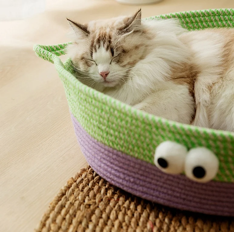 Niedliches Handgewebtes Baumwollseil Katzenbett im Tierdesign