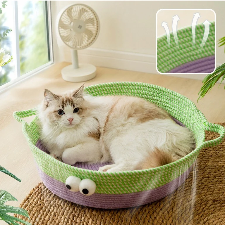 Niedliches Handgewebtes Baumwollseil Katzenbett im Tierdesign
