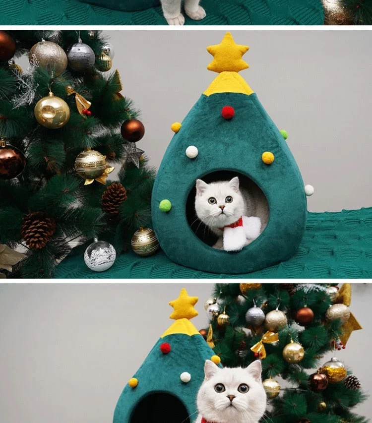 Katzenbett in Weihnachtsbaumform