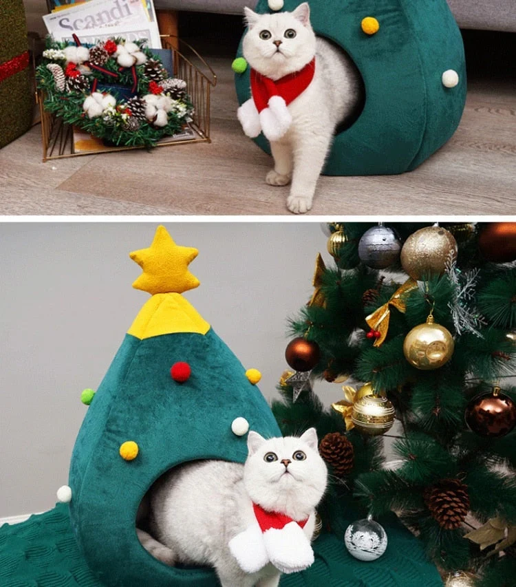 Katzenbett in Weihnachtsbaumform