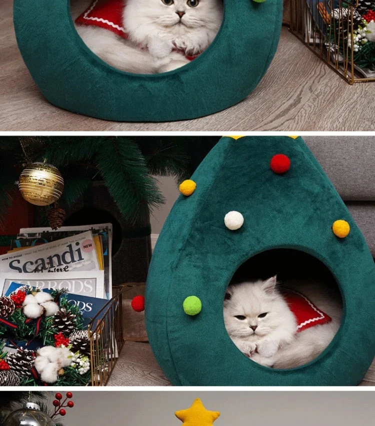 Katzenbett in Weihnachtsbaumform