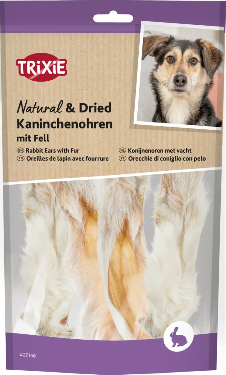 Kausnack Kaninchenohren mit Fell für Hunde