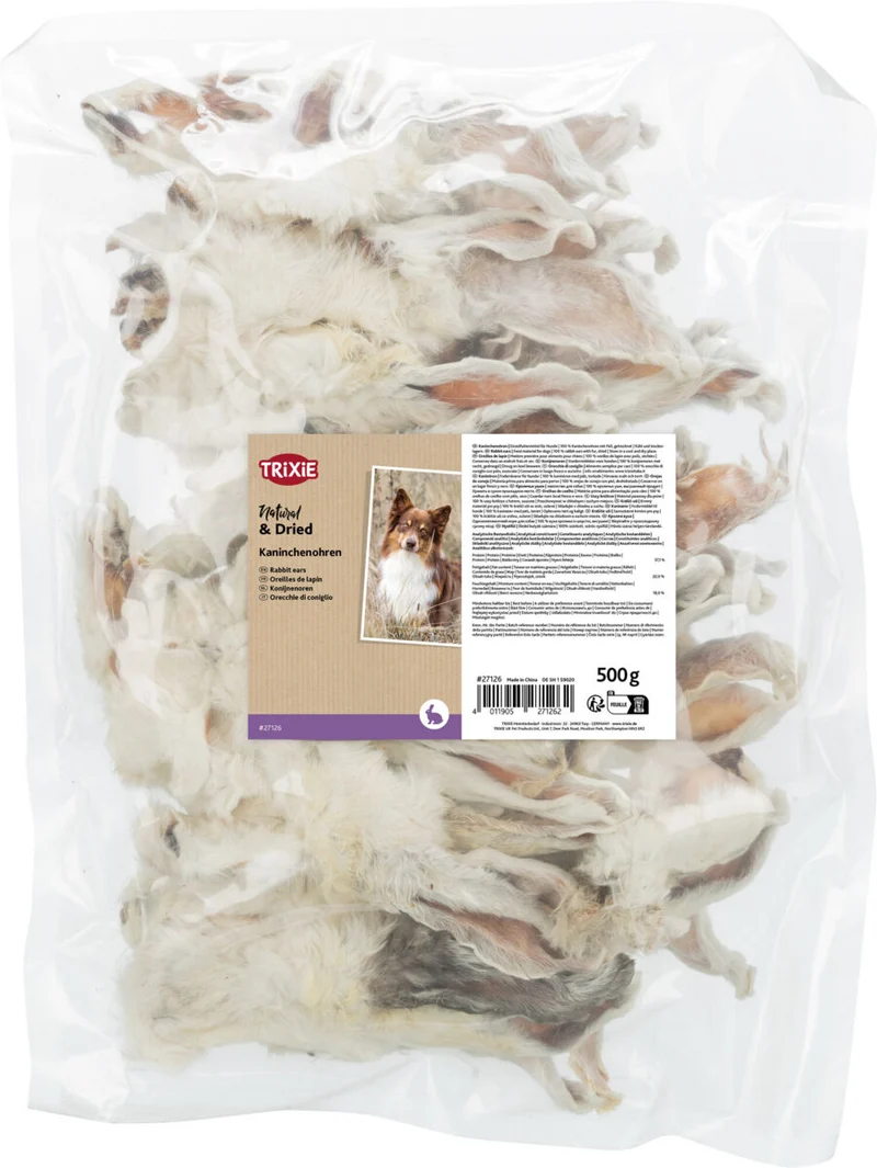 Kausnack Kaninchenohren mit Fell für Hunde
