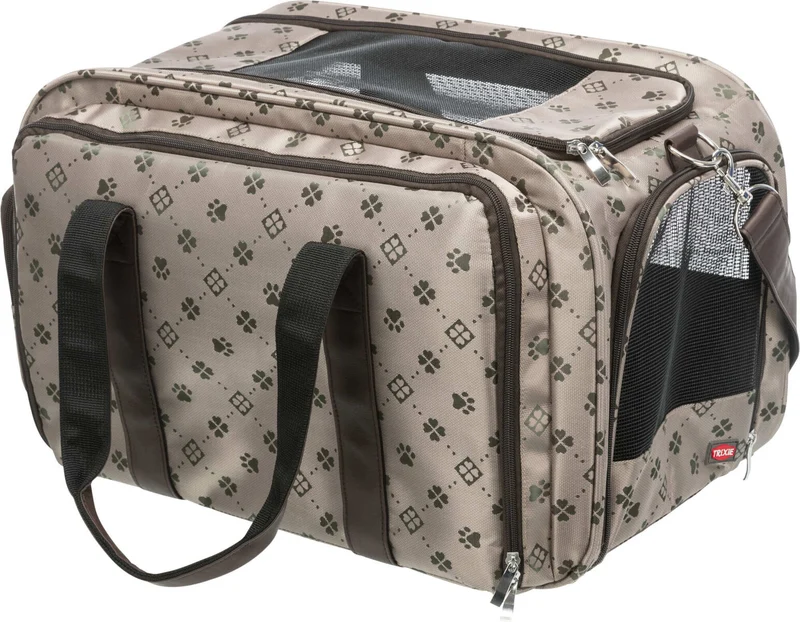 Beige/braune Hundetransporttasche Maxima mit ausklappbarer Liegefläche und Jacquardmuster