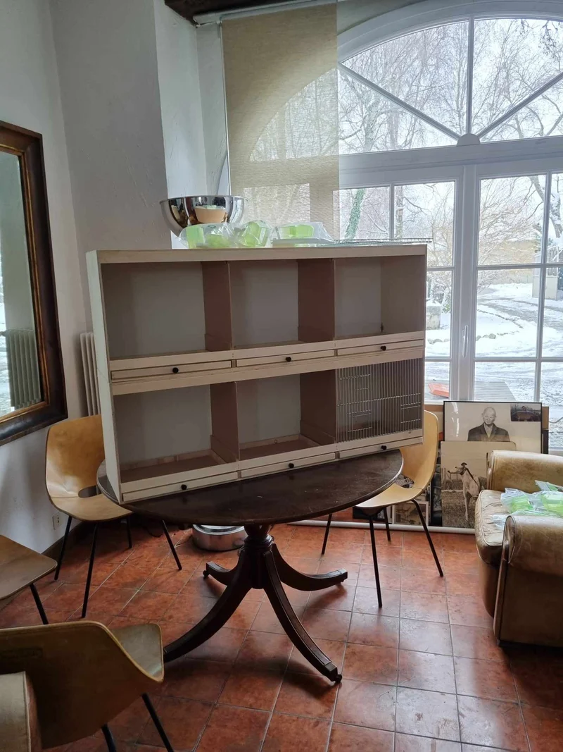 Zuchtkäfig aus Holz, 120 cm, 3-teilig – mit Frontabdeckungen und Futternäpfen (voluminöser Artikel)