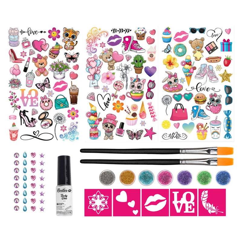 Besties Glitter Tattoo Set - 5 Colours Glitter 30x25cm