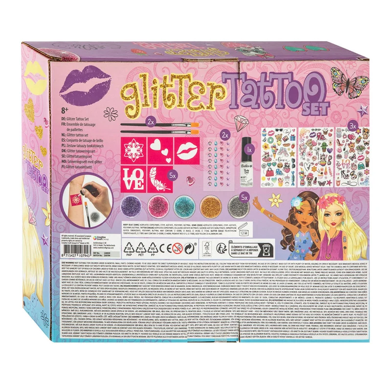 Besties Glitter Tattoo Set - 5 Colours Glitter 30x25cm