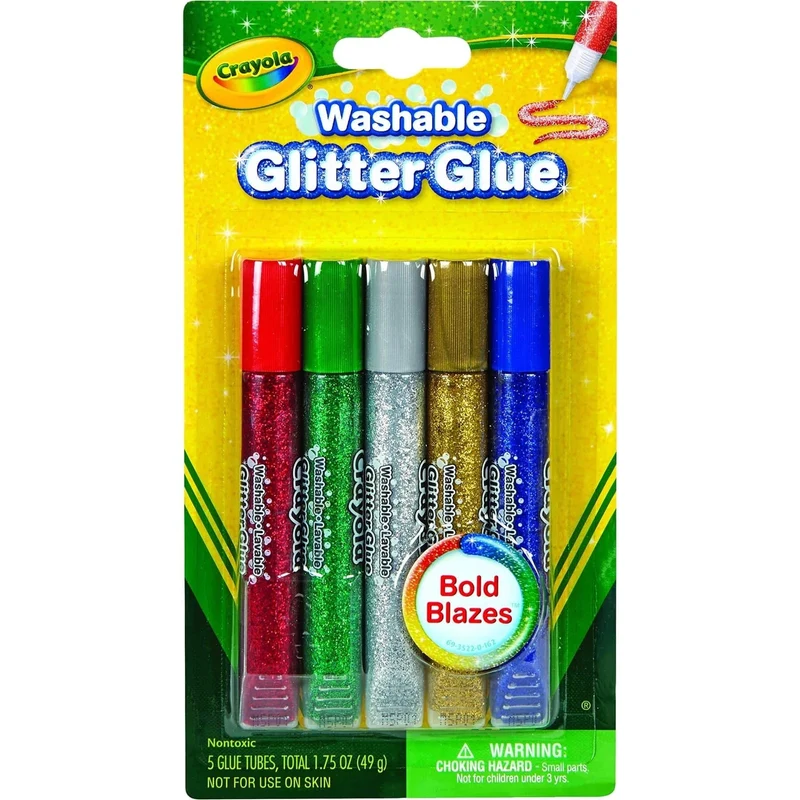 Crayola - Set of 5 Washable Glitter Glue, Bold Blazes