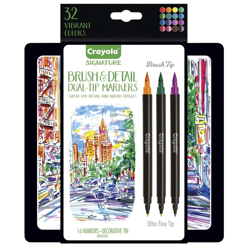 Crayola - Signature Brush & Detail Dual Ended Markers, 16 Count