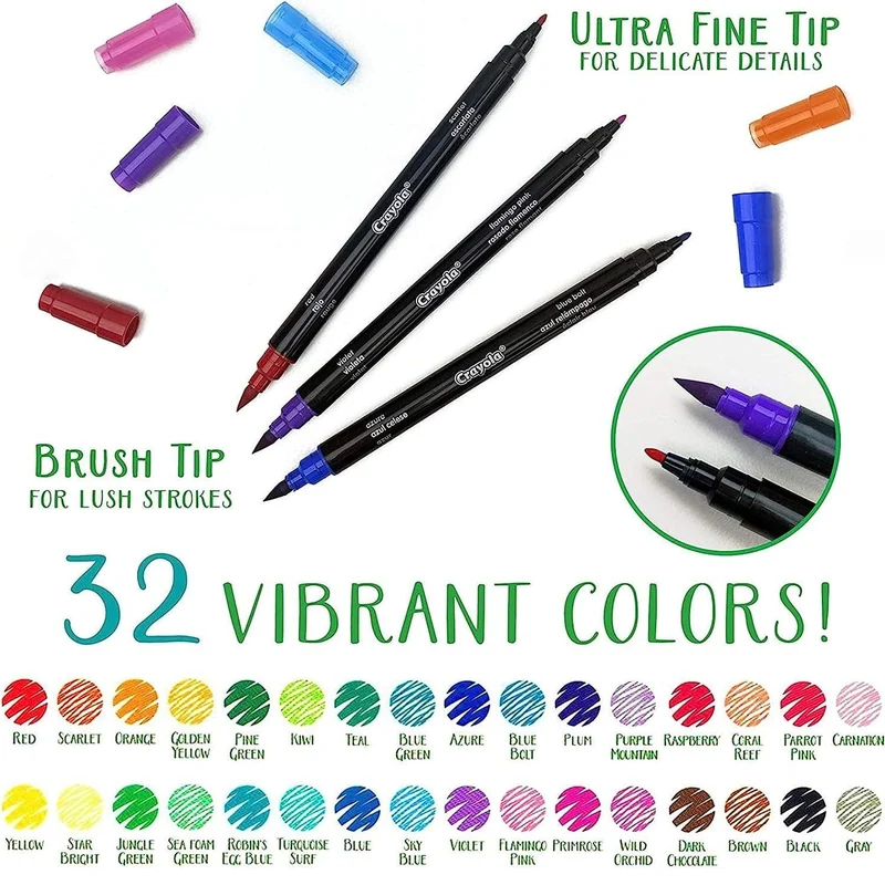 Crayola - Signature Brush & Detail Dual Ended Markers, 16 Count