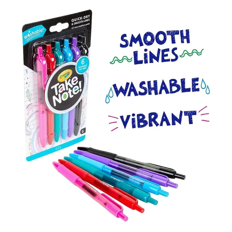 Crayola - Take Note! Washable Gel Pens, Pack of 6