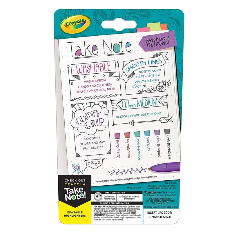 Crayola - Take Note! Washable Gel Pens, Pack of 6