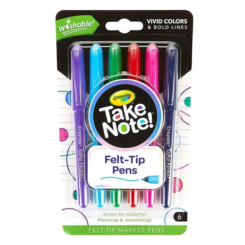 Crayola - Take Note Washable Felt Tip Pens, Pack of 6