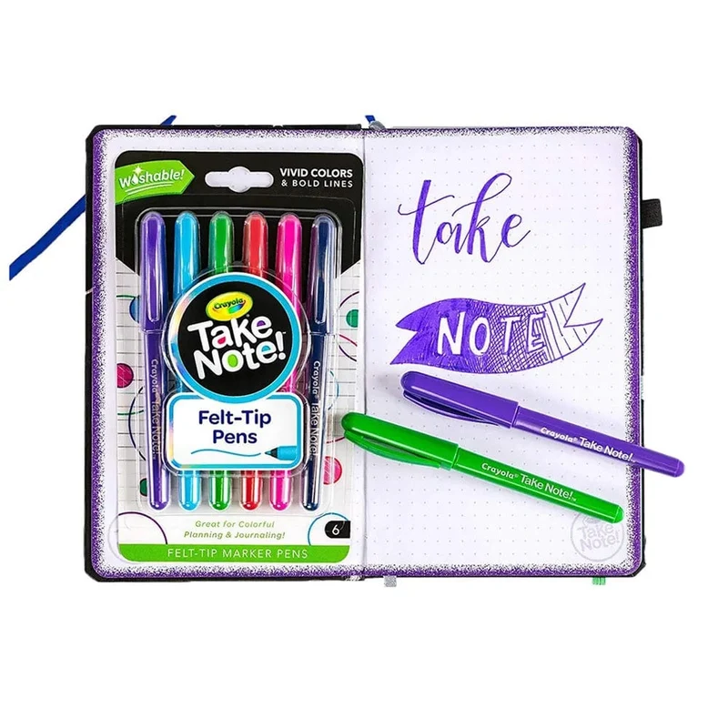 Crayola - Take Note Washable Felt Tip Pens, Pack of 6