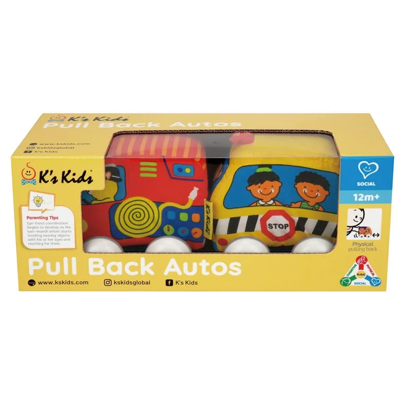 K’s Kids Pull Back Autos - School Bus + Fire Engine