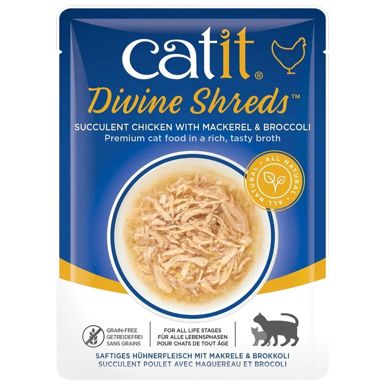 Catit Divine Shreds, Chicken with Mackerel & Broccoli, 75g