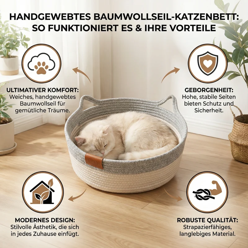 Handgewebtes Baumwollseil-Katzenbett