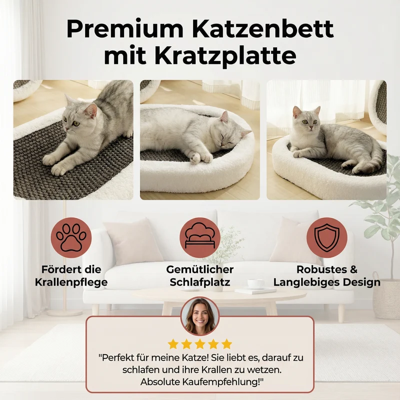 Premium Katzenbett mit Kratzplatte
