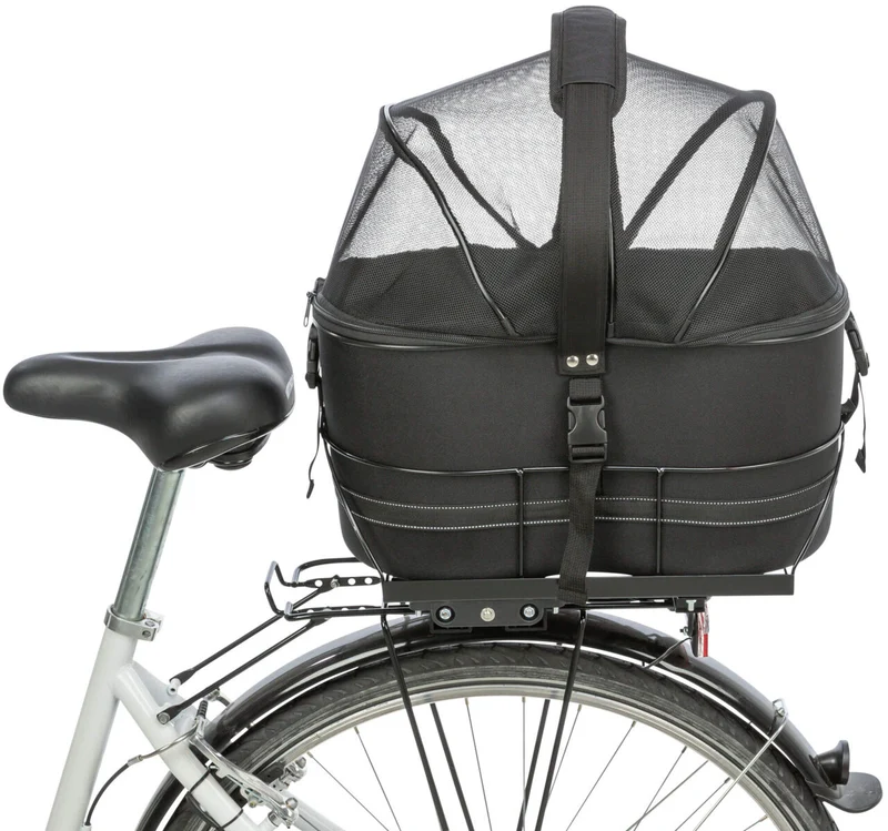 Hundefahrradkorb mit Netzhaube für Gepäckträger