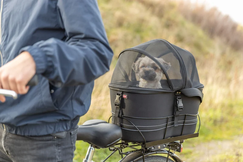 Hundefahrradkorb mit Netzhaube für Gepäckträger