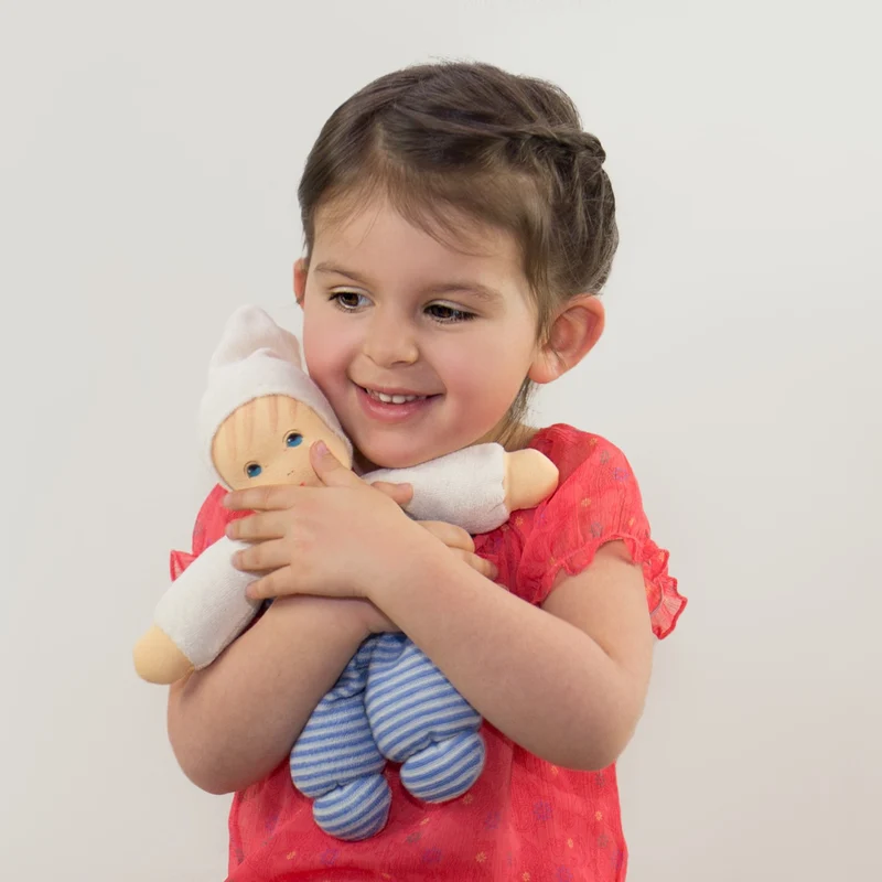 Nanchen Puppe Möpschen blau gestreift - 26 cm