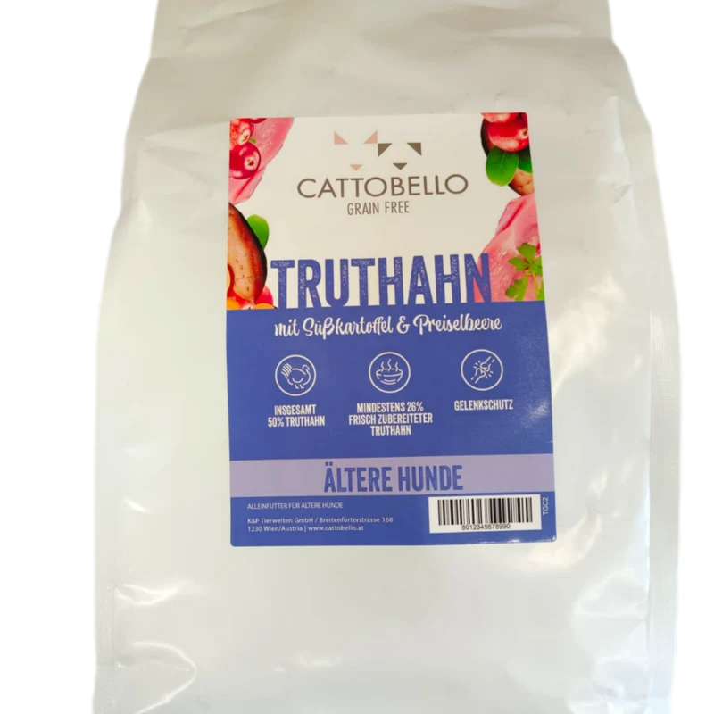 Cattobello Hund Truthahn mit Süßkartoffeln und Preiselbeere Senior