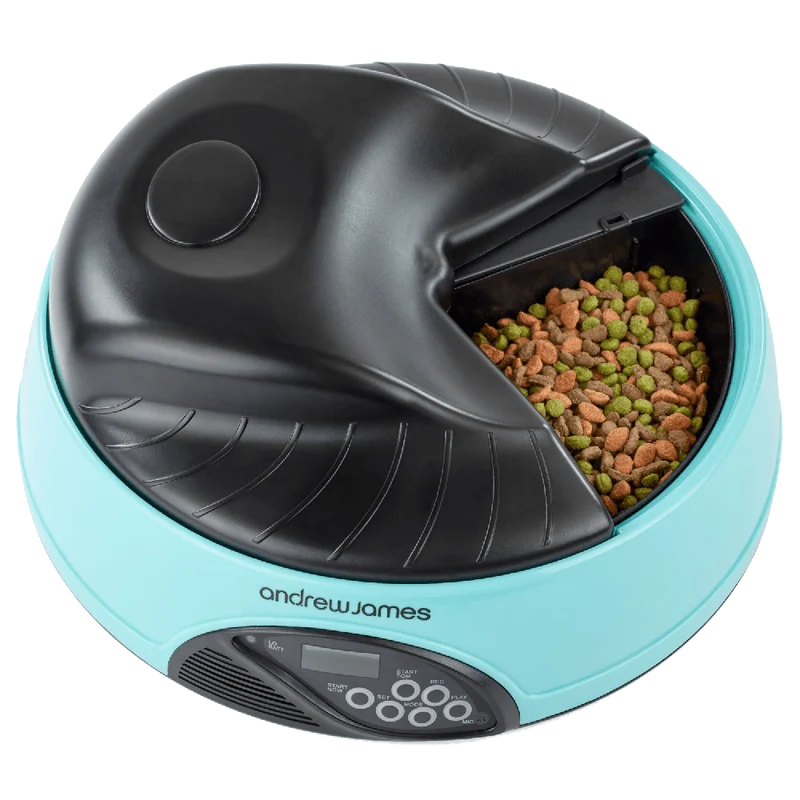 Andrew James 4 Day - Meal Automatic Pet Feeder - Bowl with voice recorder Includes 2 Volume Reducers + 1 Adapter Tray
