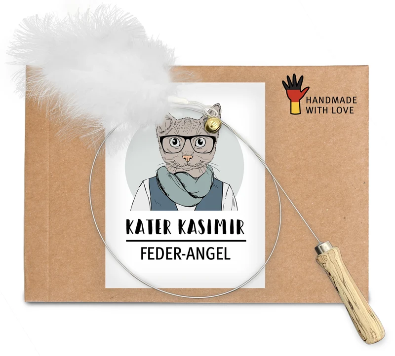 Katzenangel mit Naturfedern