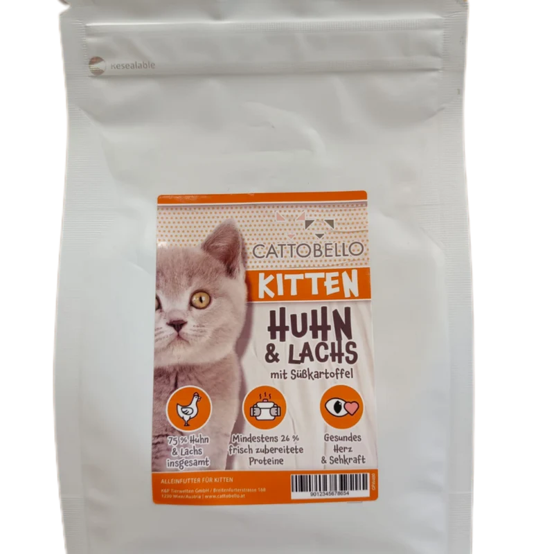 Cattobello Kitten Huhn und Lachs mit Süßkartoffeln 400g