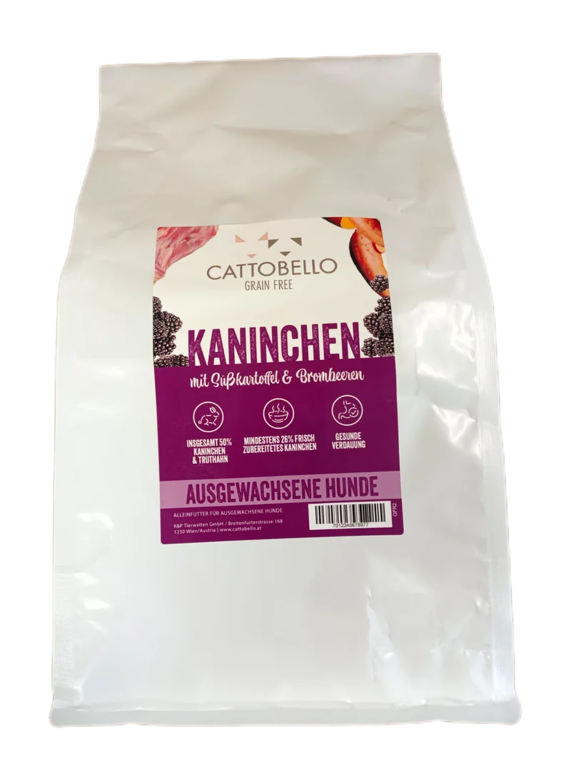 Cattobello Hund Adult Kaninchen mit Süßkartoffeln und Brombeeren