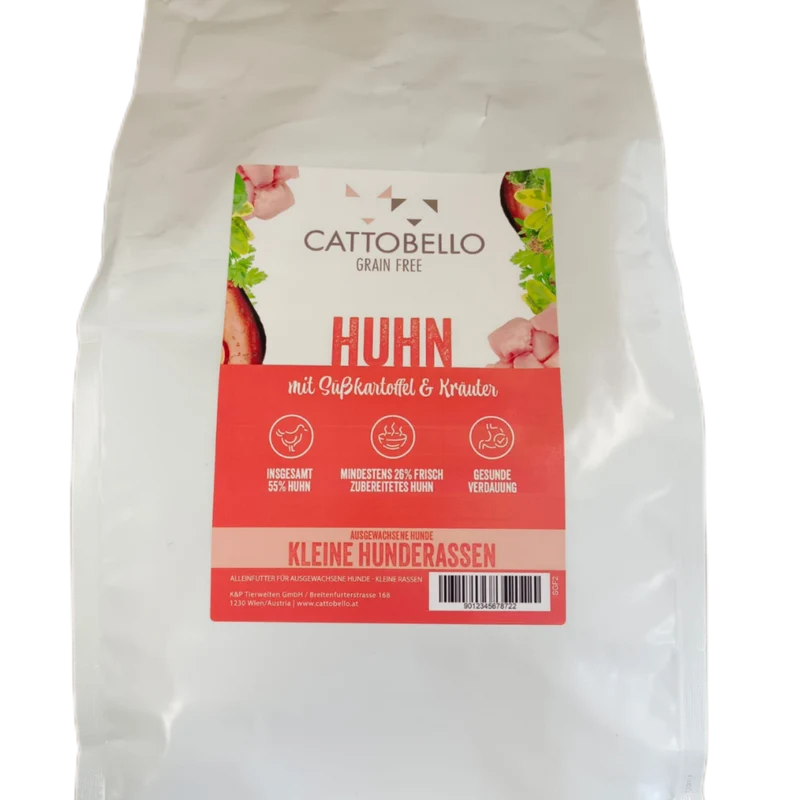 Cattobello Hund Adult Huhn mit Süßkartoffeln und Kräutern 2kg Small Breed
