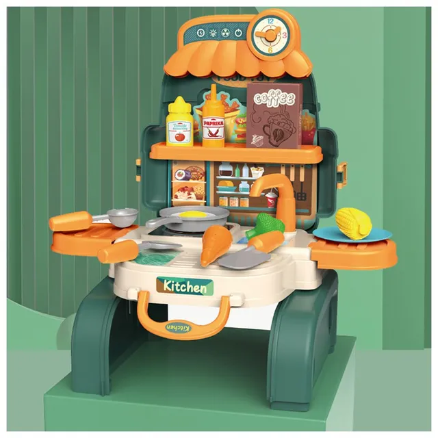 Little Story - Role Play Kitchen Toy Set School Bag 21pcs - Green