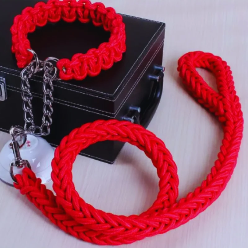 Geflochtenes Hundehalsband mit Führleine und Kettenglied – Robustes Trainingsset für Mittelgroße und Große Hunde