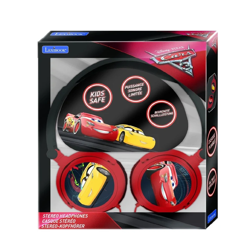 Disney Cars Stereo Wired Foldable Headphone with Kids Safe Volume