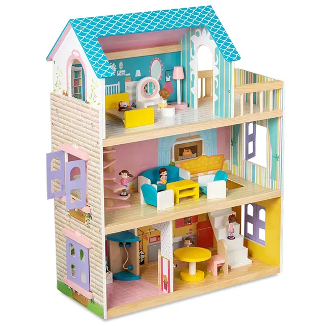 Little Story - Wooden Dollhouse 3 Floors - Multicolor