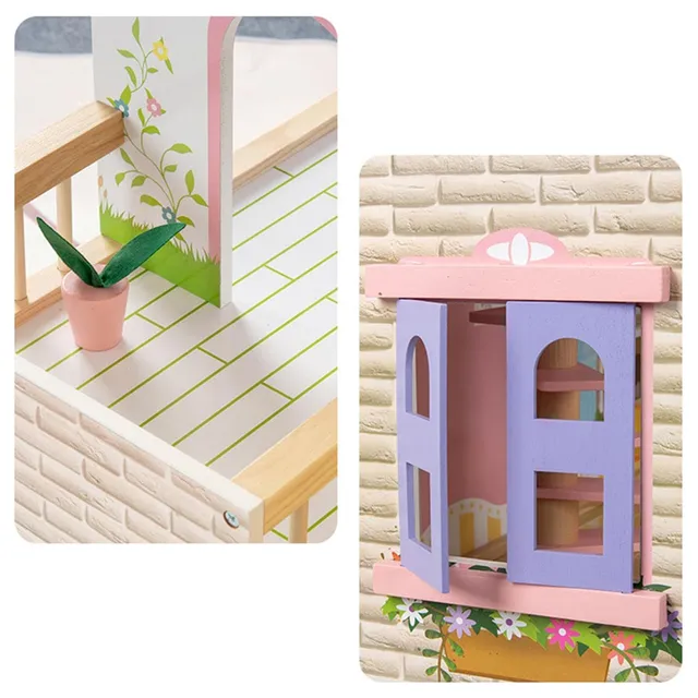 Little Story - Wooden Dollhouse 3 Floors - Multicolor