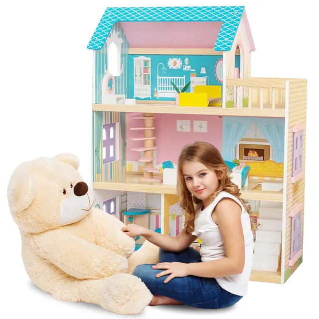 Little Story - Wooden Dollhouse 3 Floors - Multicolor