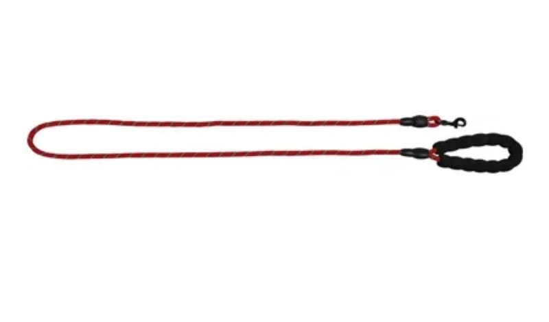 Reflektierende Hundeleine mit Sicherheitsleine + Eva-Griff, Rot, 8 mm x 150 cm