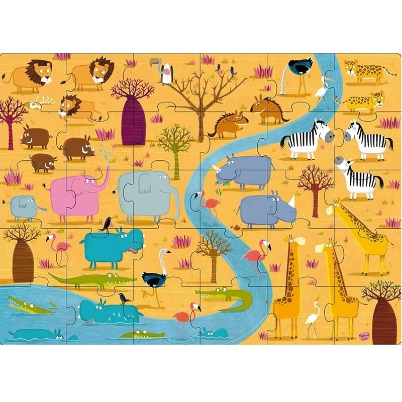 Sassi - Book And Giant Puzzle Round Box - Animals Of Africa